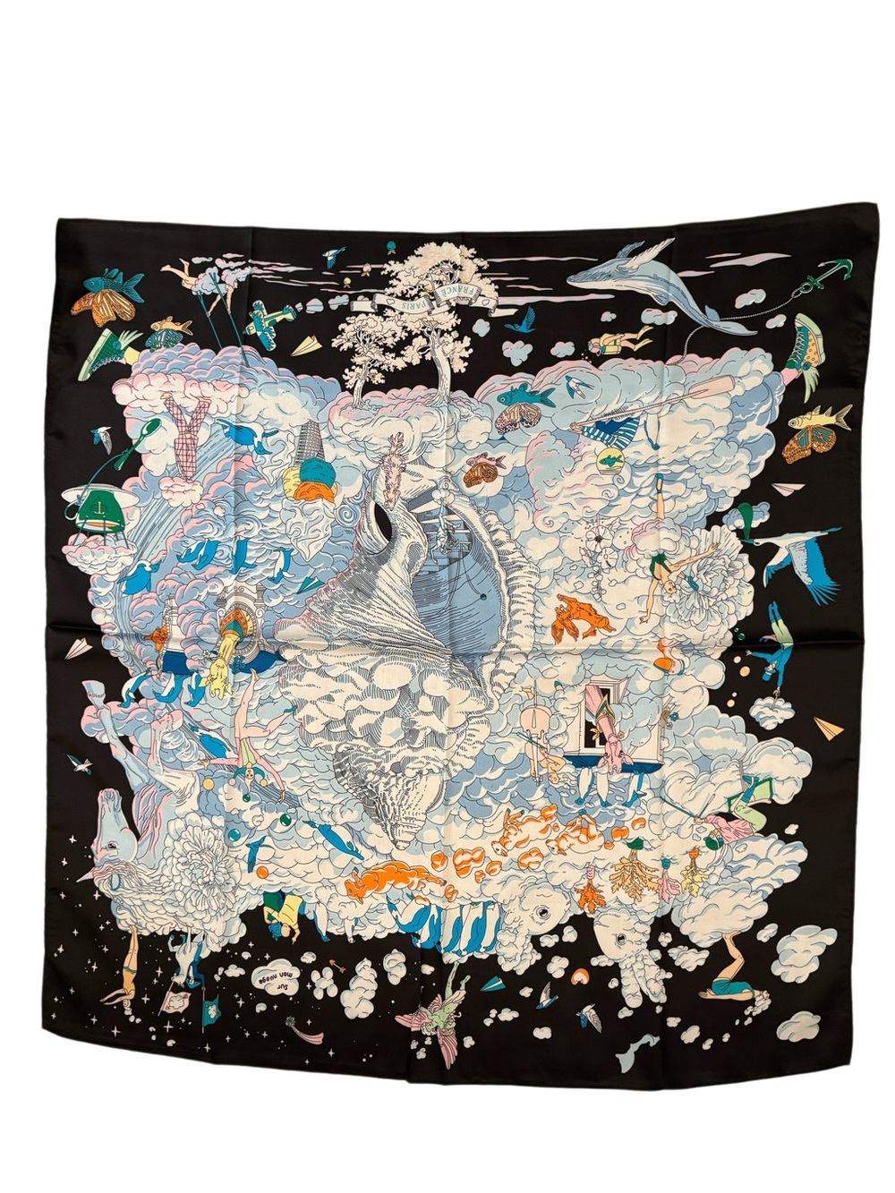 Luxury 90cm Silk SUR MON NUAGE Scarf Black